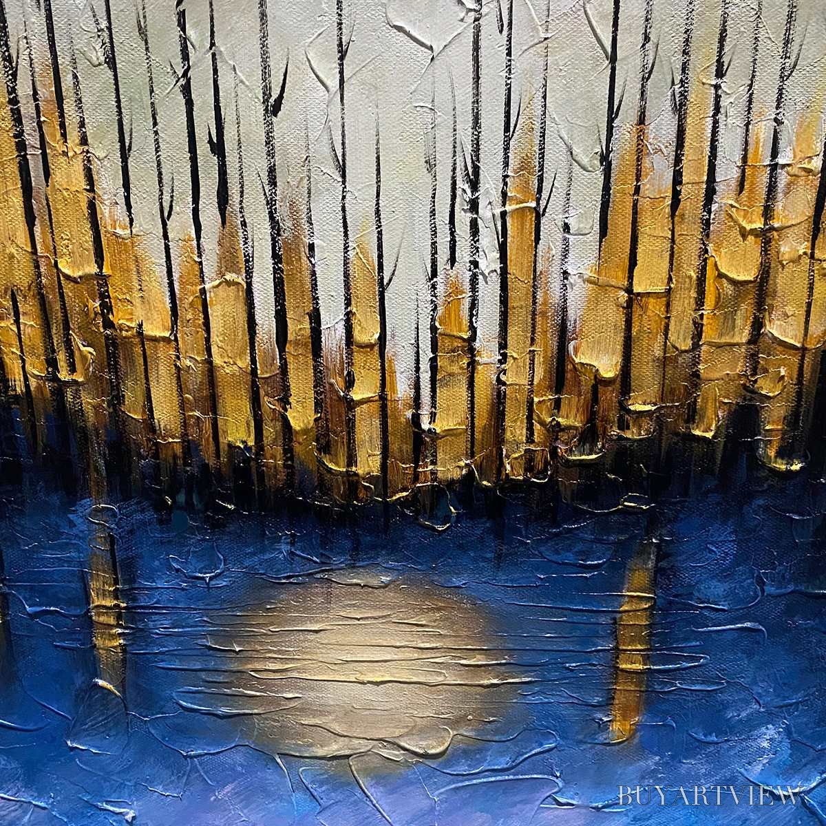 ARTOVITAS Golden Forest Reflection – Textured Landscape Oil Painting - image 3