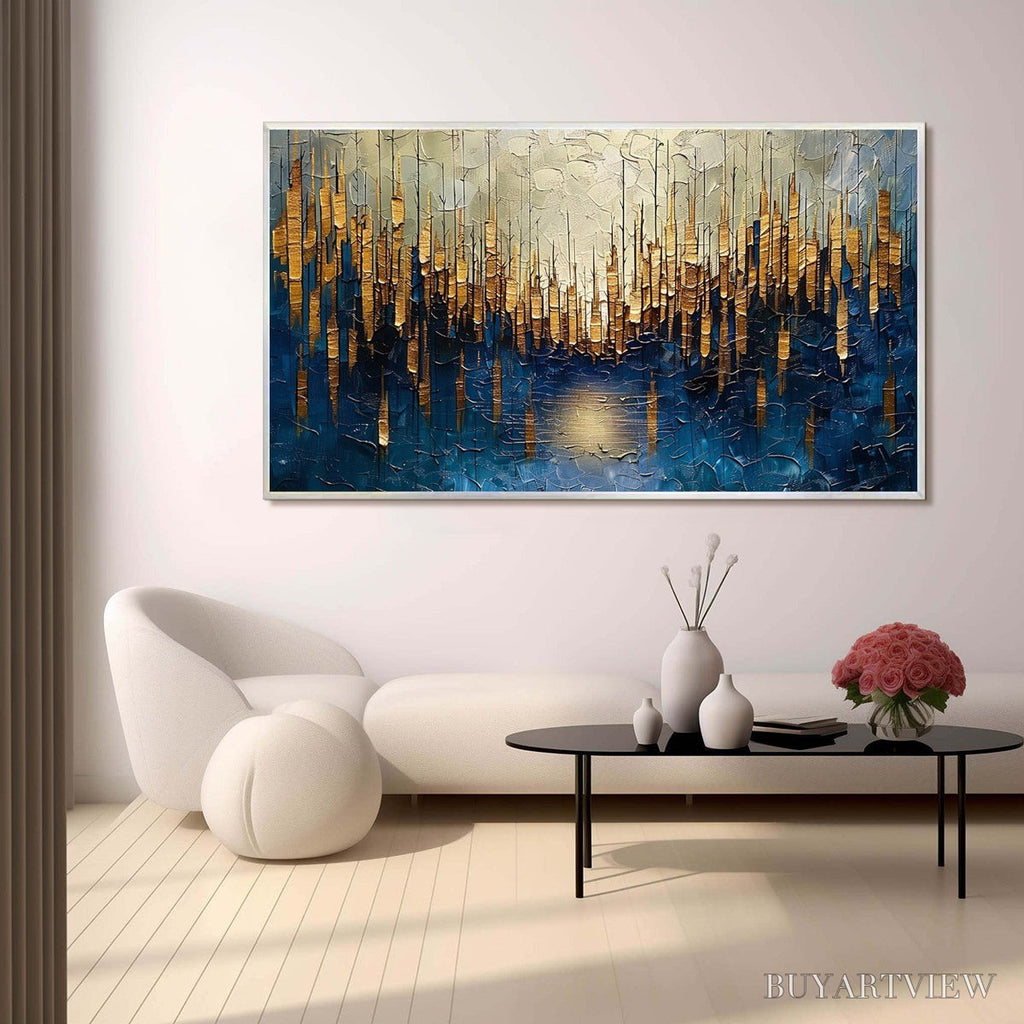 ARTOVITAS Golden Forest Reflection – Textured Landscape Oil Painting - image 4