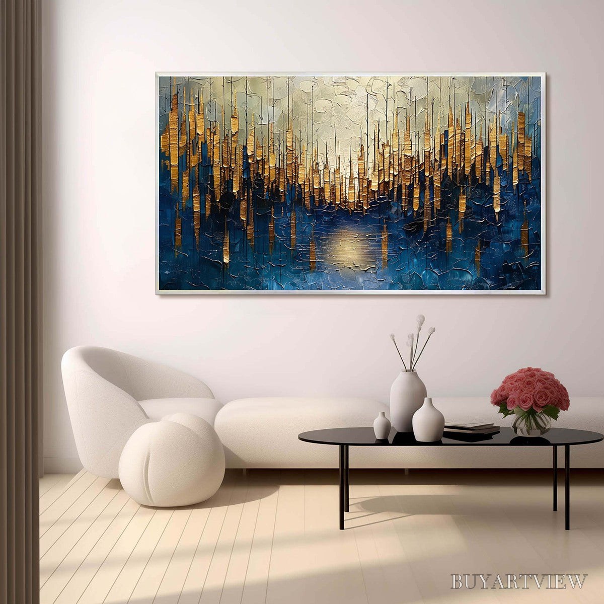 ARTOVITAS Golden Forest Reflection – Textured Landscape Oil Painting - image 4