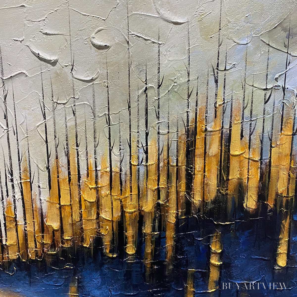 ARTOVITAS Golden Forest Reflection – Textured Landscape Oil Painting - image 5
