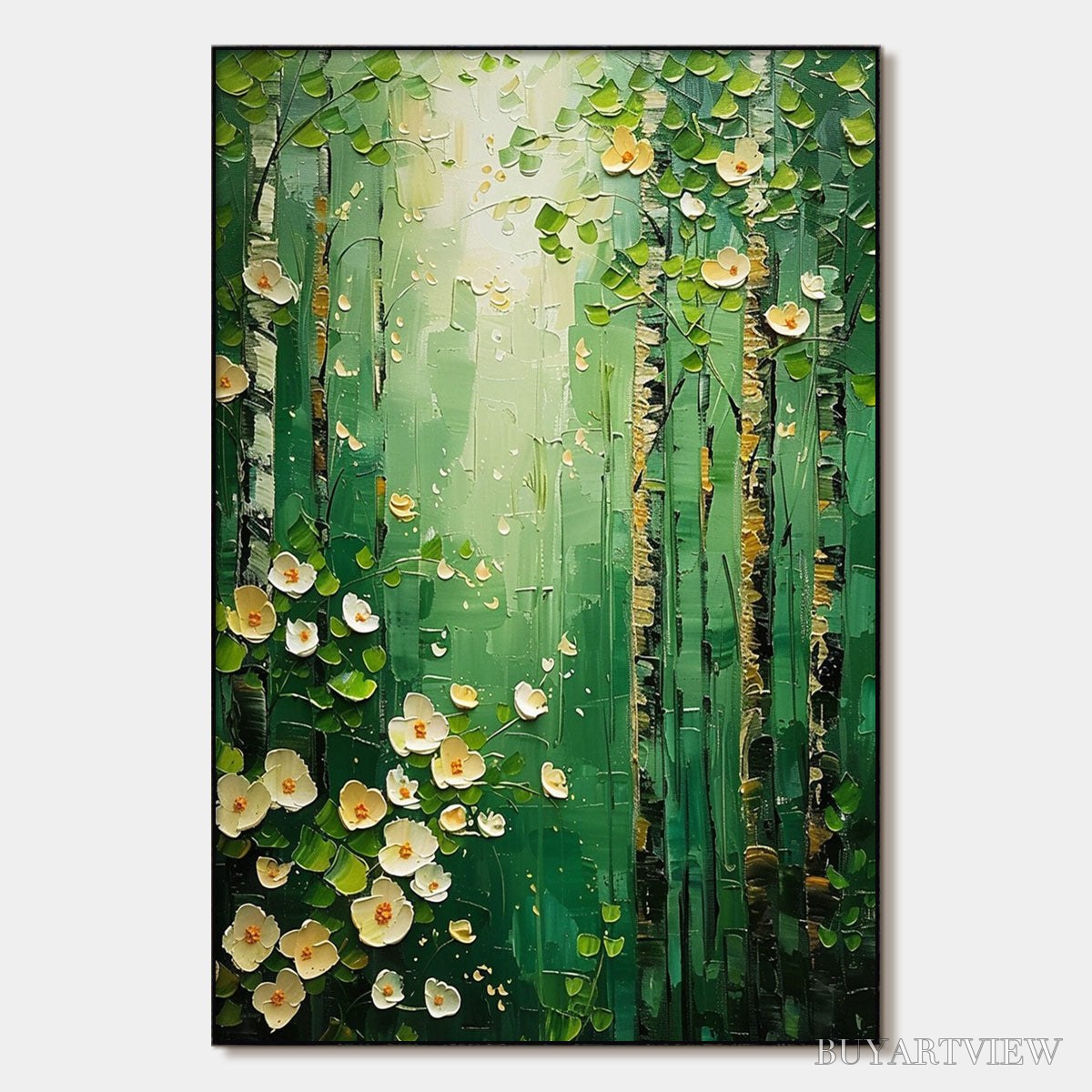 ARTOVITAS Forest Bloom – Textured Impasto Forest and Flowers Oil Painting - image 1