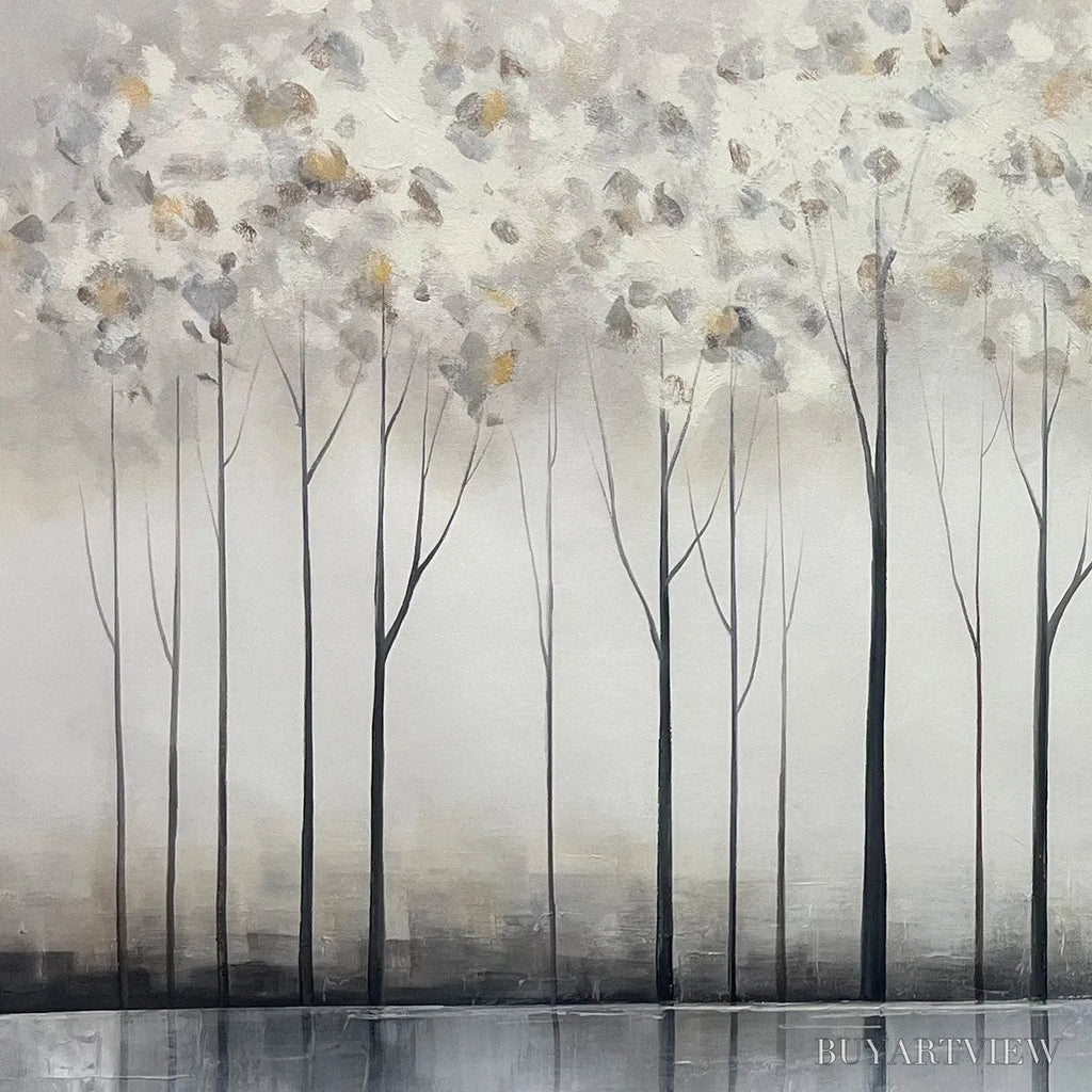 ARTOVITAS Silver Birch Mist – Forest Landscape Painting in Grey and White - image 6