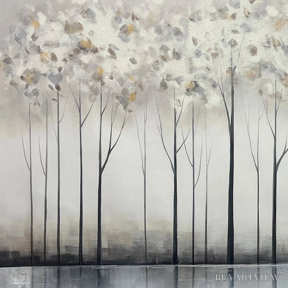 ARTOVITAS Silver Birch Mist – Forest Landscape Painting in Grey and White - image 6