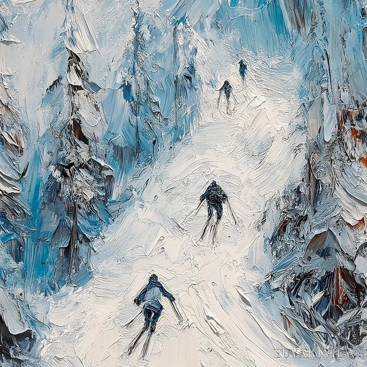 ARTOVITAS First Run – Textured Impasto Skiing Painting on Vertical Canvas - image 3