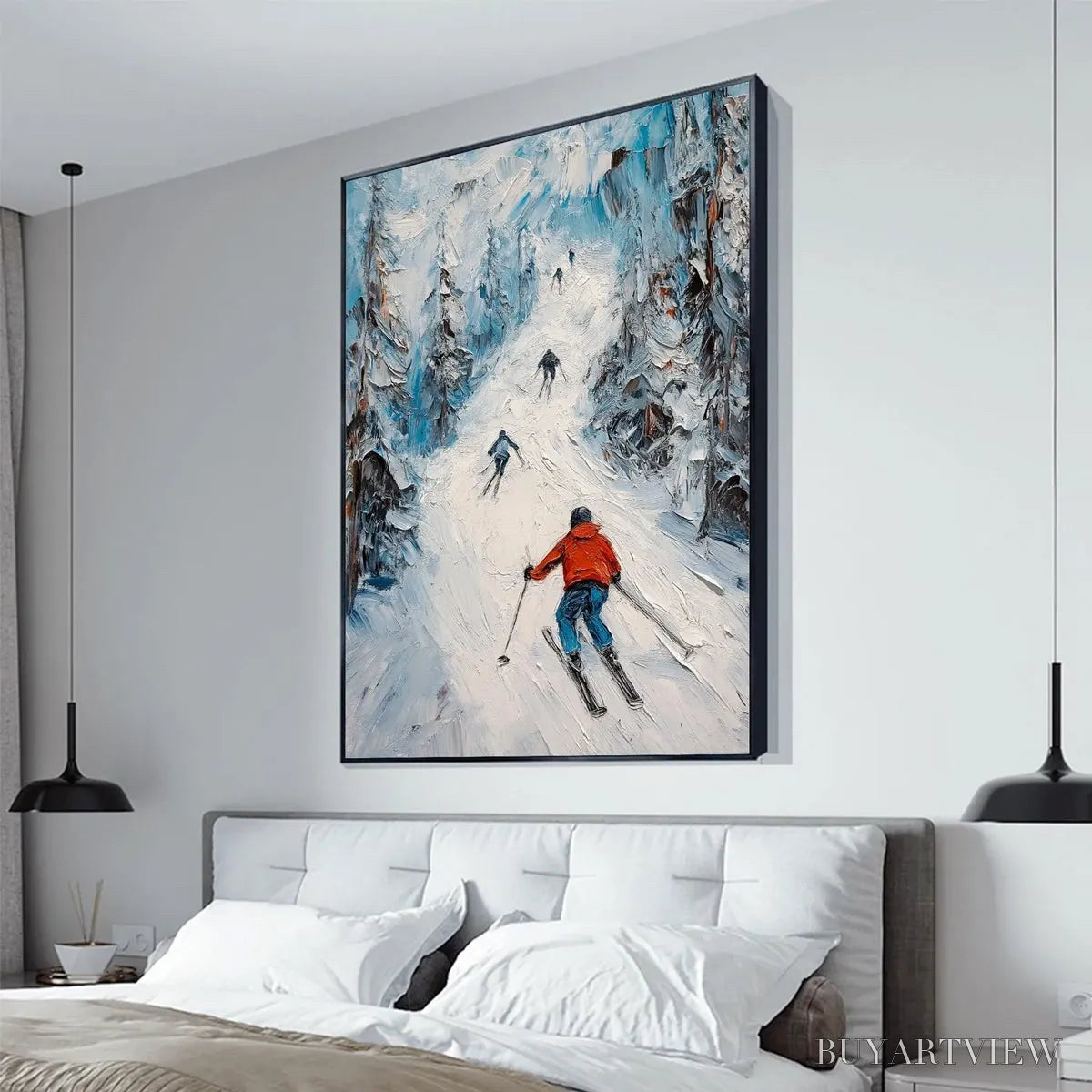 ARTOVITAS First Run – Textured Impasto Skiing Painting on Vertical Canvas - image 4