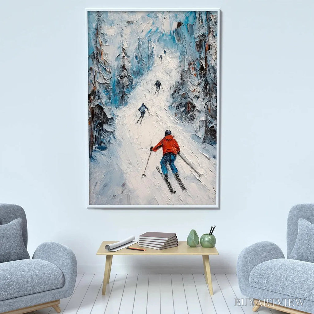 ARTOVITAS First Run – Textured Impasto Skiing Painting on Vertical Canvas - image 5