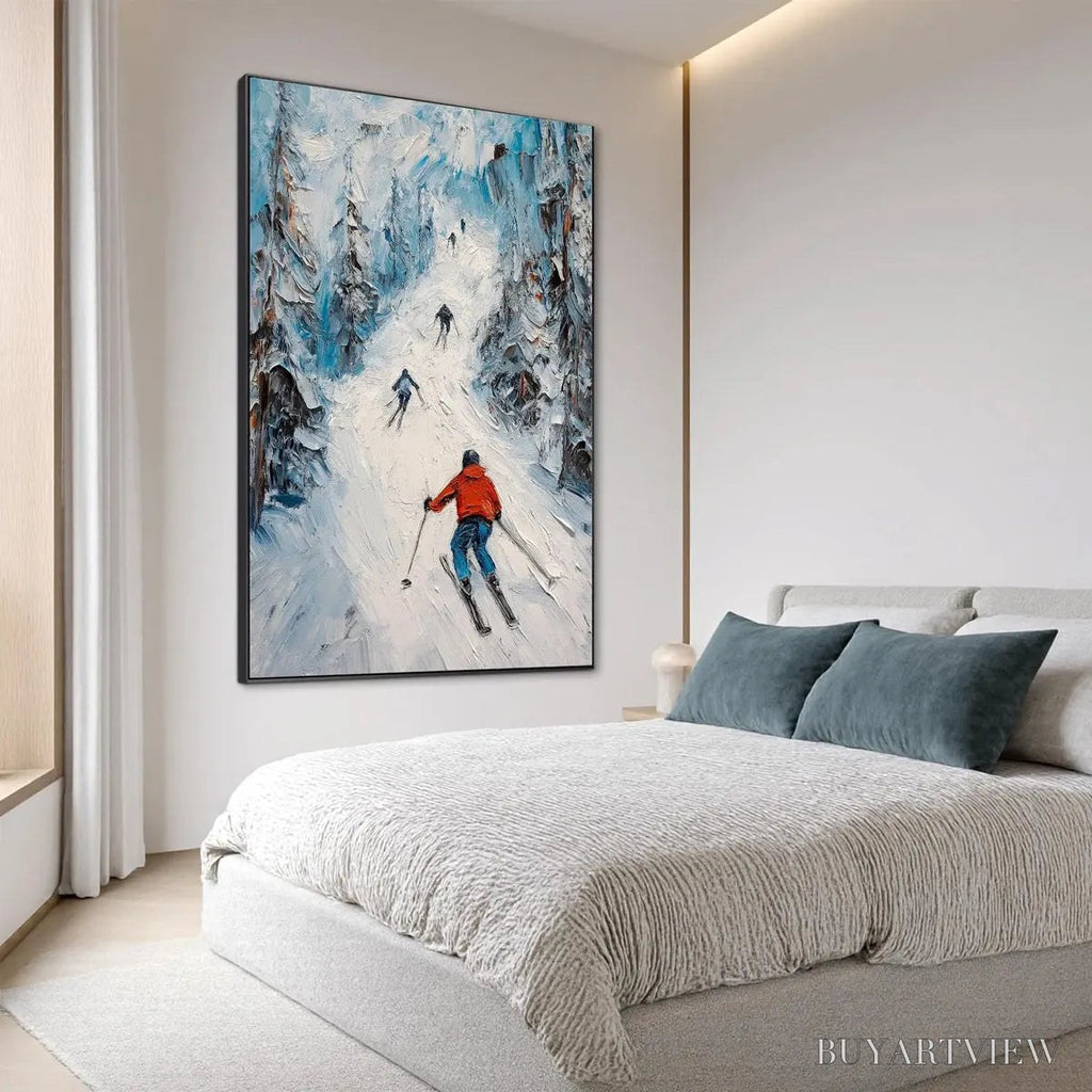 ARTOVITAS First Run – Textured Impasto Skiing Painting on Vertical Canvas - image 6