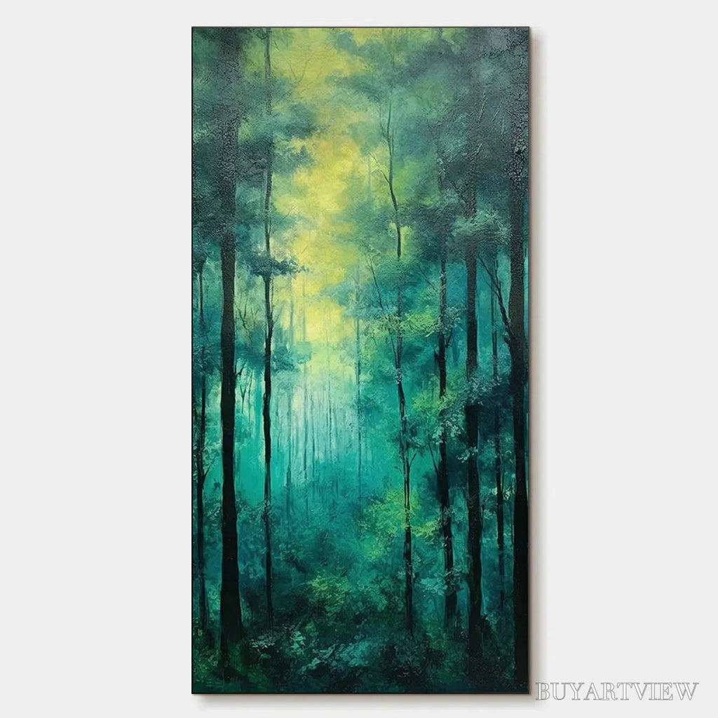 ARTOVITAS Emerald Forest Path – Vertical Forest Painting, Green Woodland Scene, Nature , Living Room - image 1