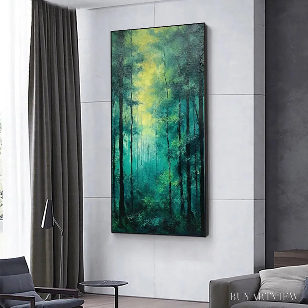 ARTOVITAS Emerald Forest Path – Vertical Forest Painting, Green Woodland Scene, Nature , Living Room - image 4