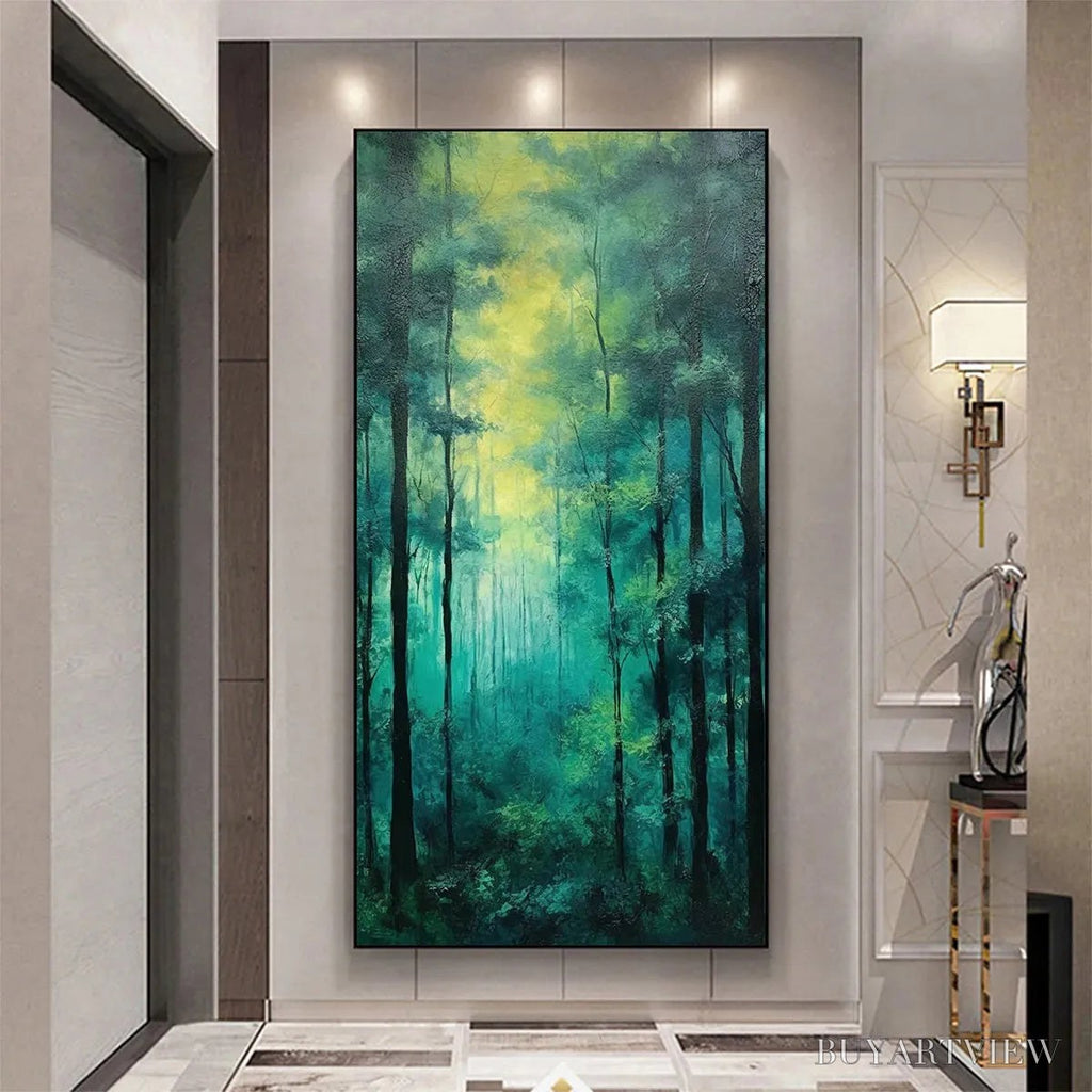 ARTOVITAS Emerald Forest Path – Vertical Forest Painting, Green Woodland Scene, Nature , Living Room - image 5