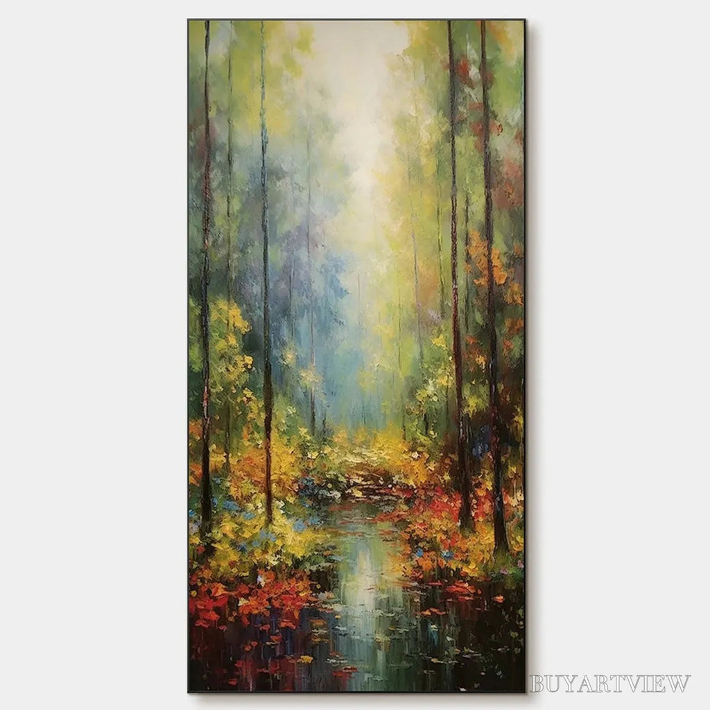 ARTOVITAS Autumn Woodland Stream – Vertical Landscape Oil Painting, Forest Scene with Stream, Fall Colors, Nature - image 1