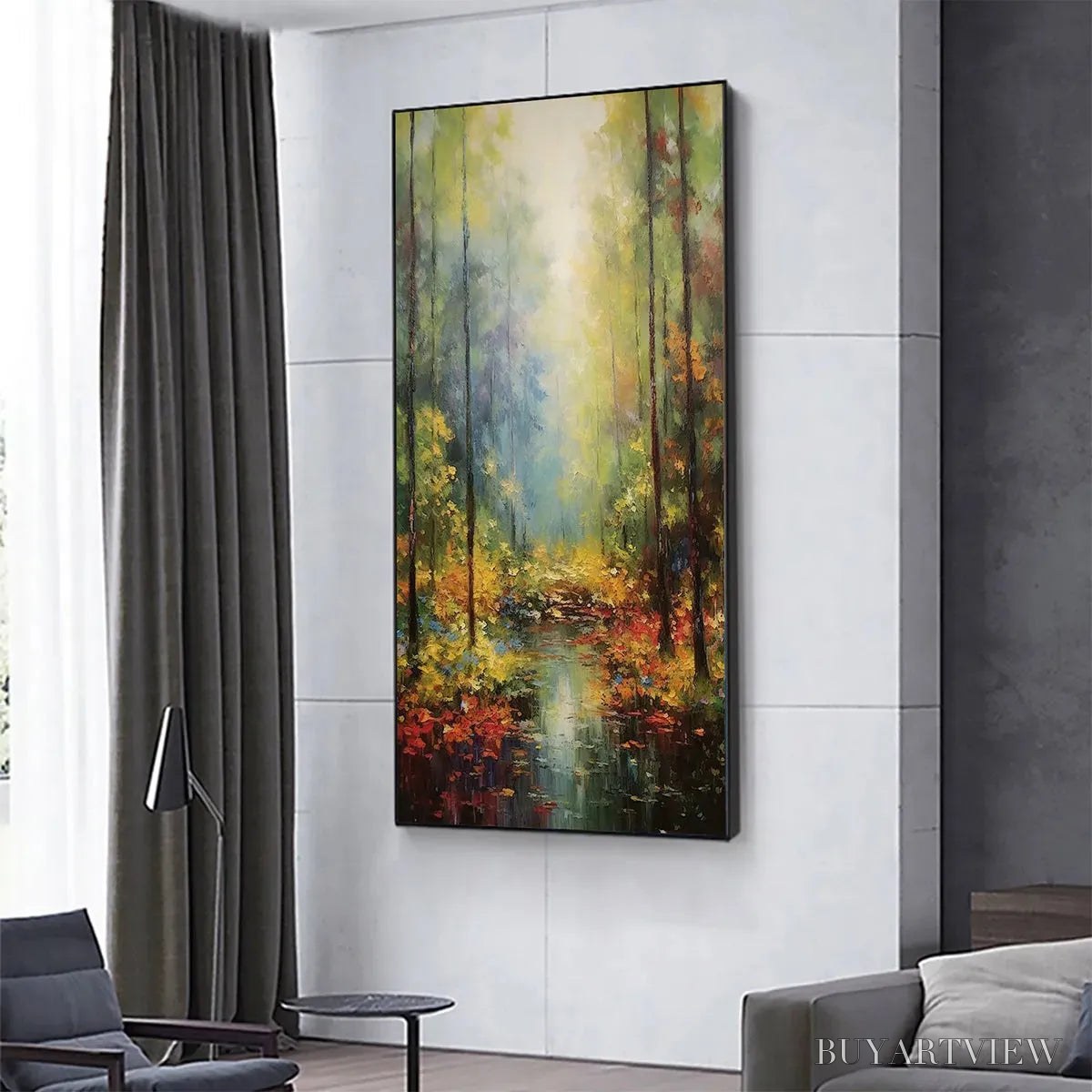 ARTOVITAS Autumn Woodland Stream – Vertical Landscape Oil Painting, Forest Scene with Stream, Fall Colors, Nature - image 4