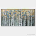 ARTOVITAS Golden Birch Grove – Textured Birch Tree Painting, Gold and Green , Horizontal Canvas, Forest Decor - image 1