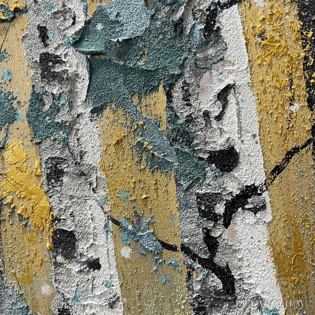 ARTOVITAS Golden Birch Grove – Textured Birch Tree Painting, Gold and Green , Horizontal Canvas, Forest Decor - image 3