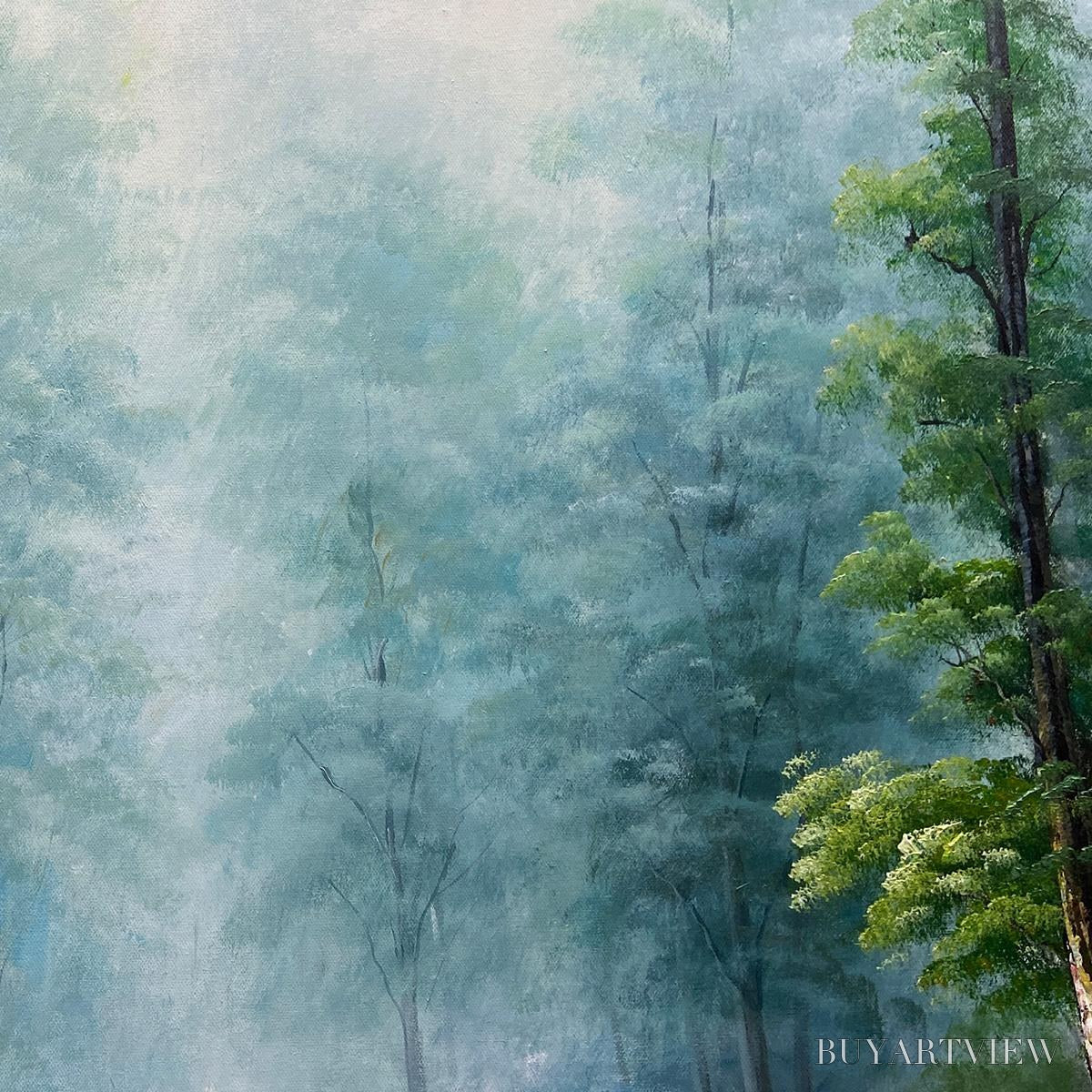 ARTOVITAS Forest Path – Panoramic Forest Painting with Stream, Misty Landscape, Canvas - image 6