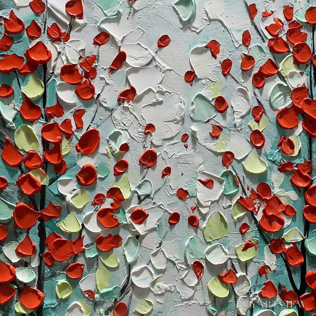 ARTOVITAS Crimson Forest – Vertical Textured Impasto Painting of a Forest with Red Accents, Modern , Blue, Green and Red - image 6