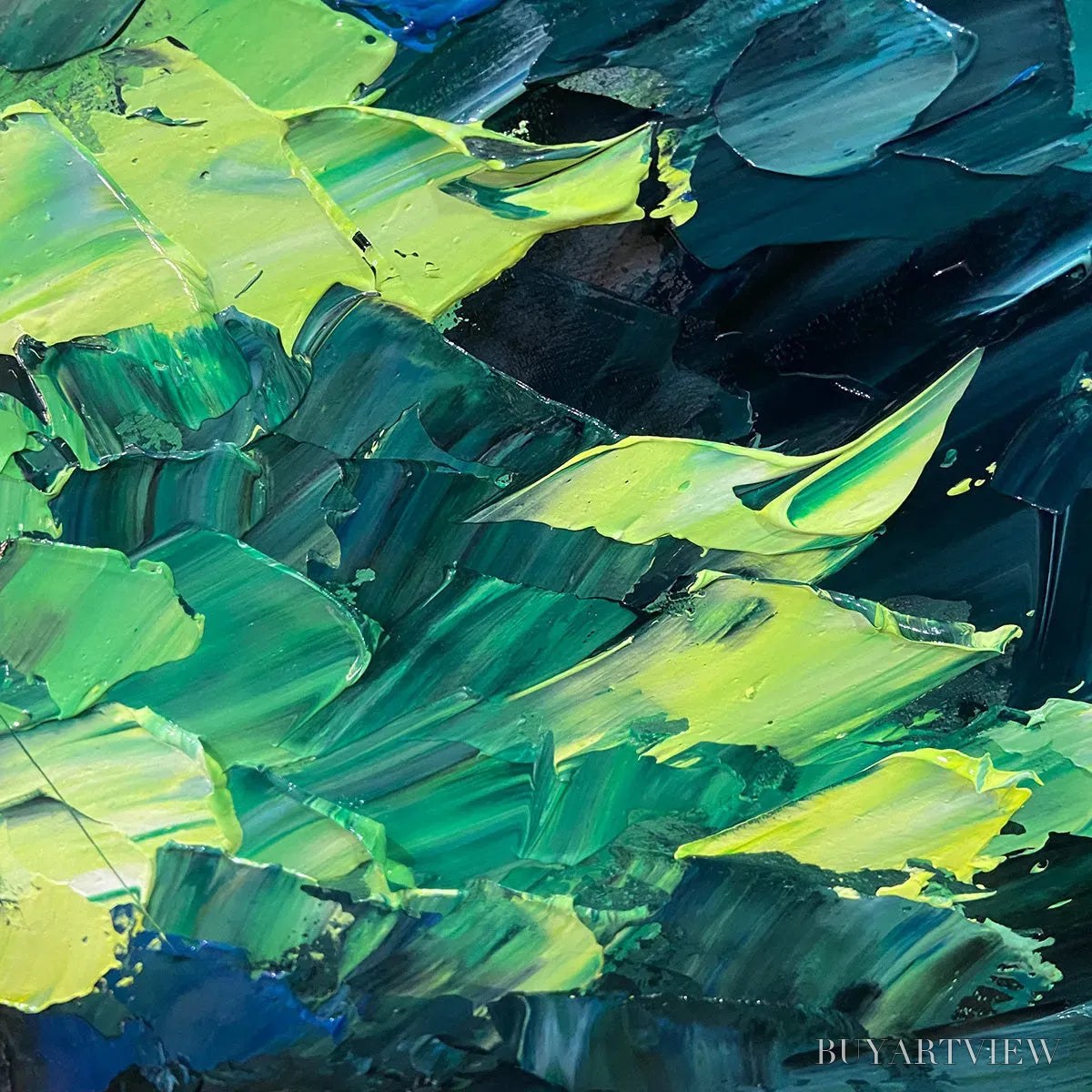ARTOVITAS Emerald Forest – Panoramic Landscape Painting of an Evergreen Forest, Textured Impasto, Modern , Green - image 3