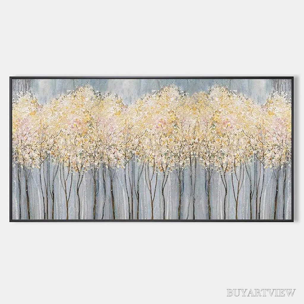 ARTOVITAS Golden Haze – Panoramic Landscape Painting, Textured Trees - image 1