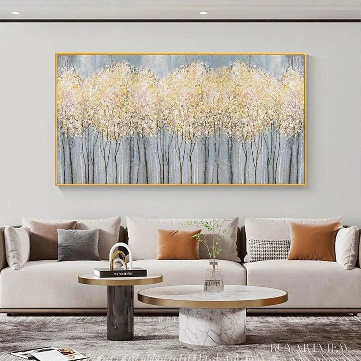 ARTOVITAS Golden Haze – Panoramic Landscape Painting, Textured Trees - image 2
