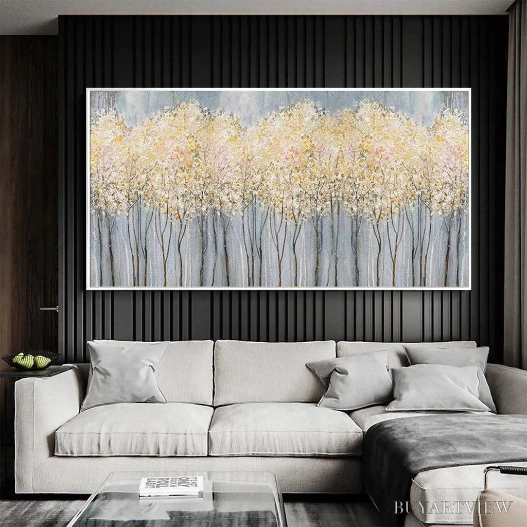 ARTOVITAS Golden Haze – Panoramic Landscape Painting, Textured Trees - image 3