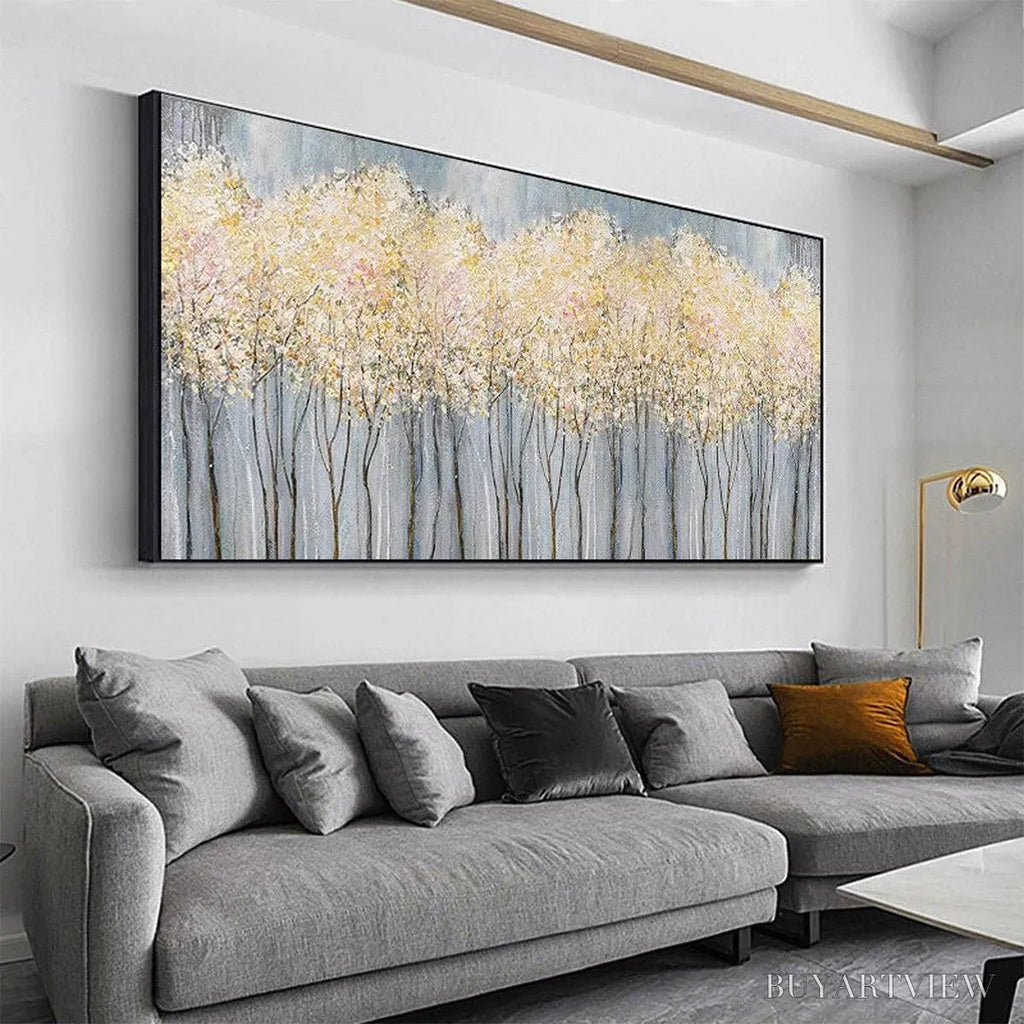 ARTOVITAS Golden Haze – Panoramic Landscape Painting, Textured Trees - image 4