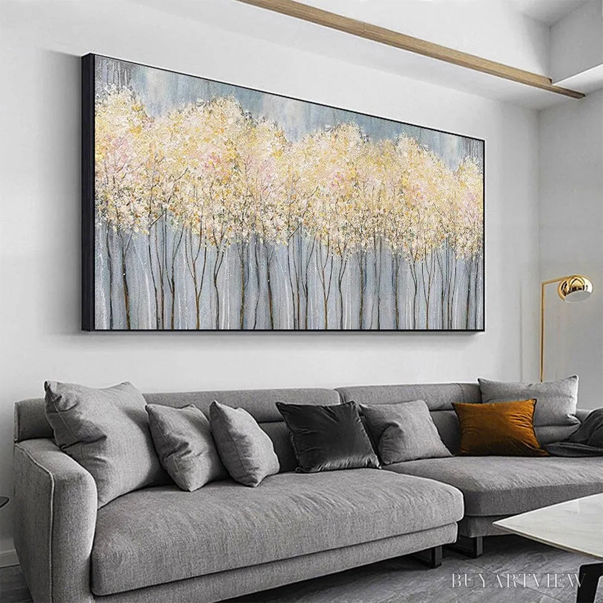 ARTOVITAS Golden Haze – Panoramic Landscape Painting, Textured Trees - image 4