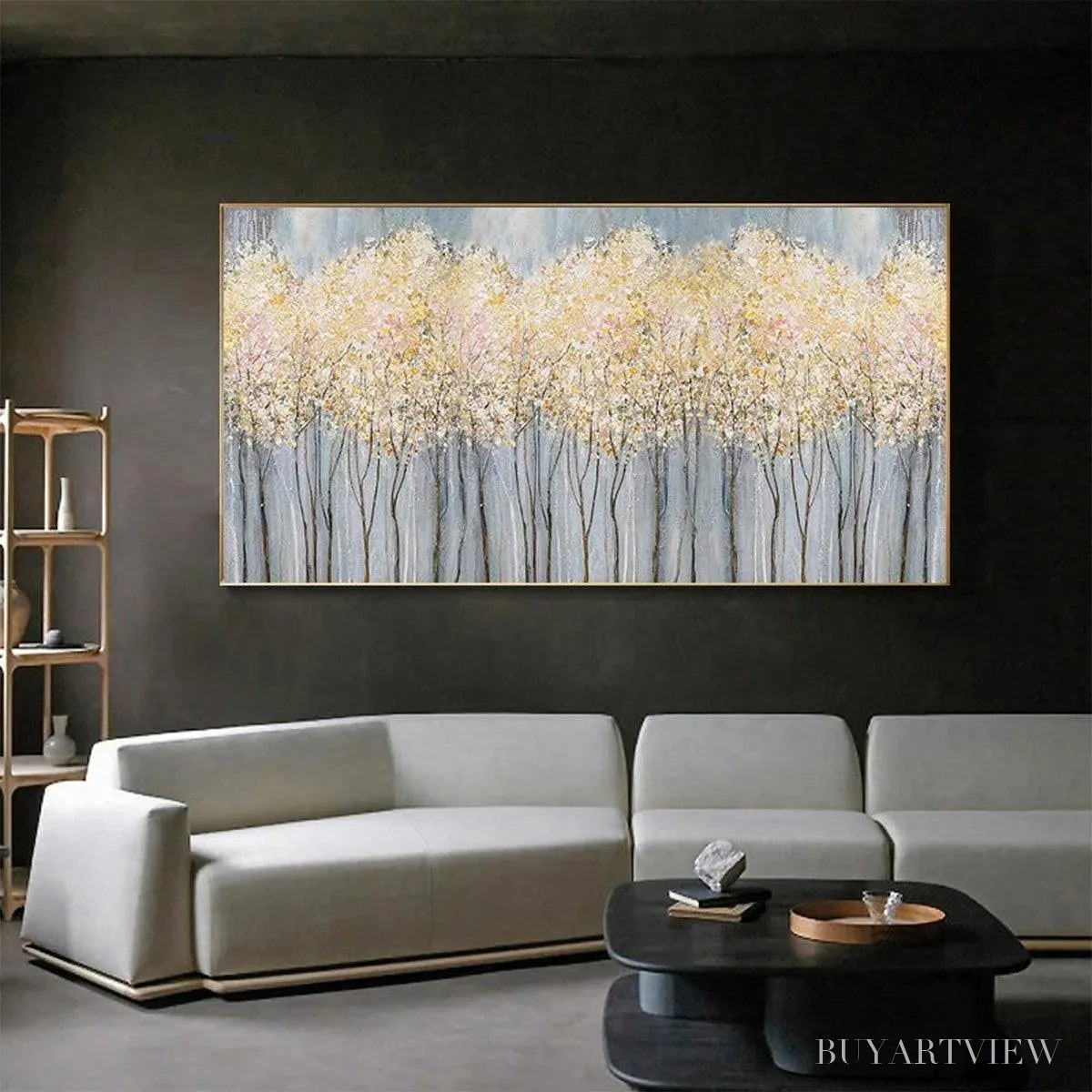 ARTOVITAS Golden Haze – Panoramic Landscape Painting, Textured Trees - image 5