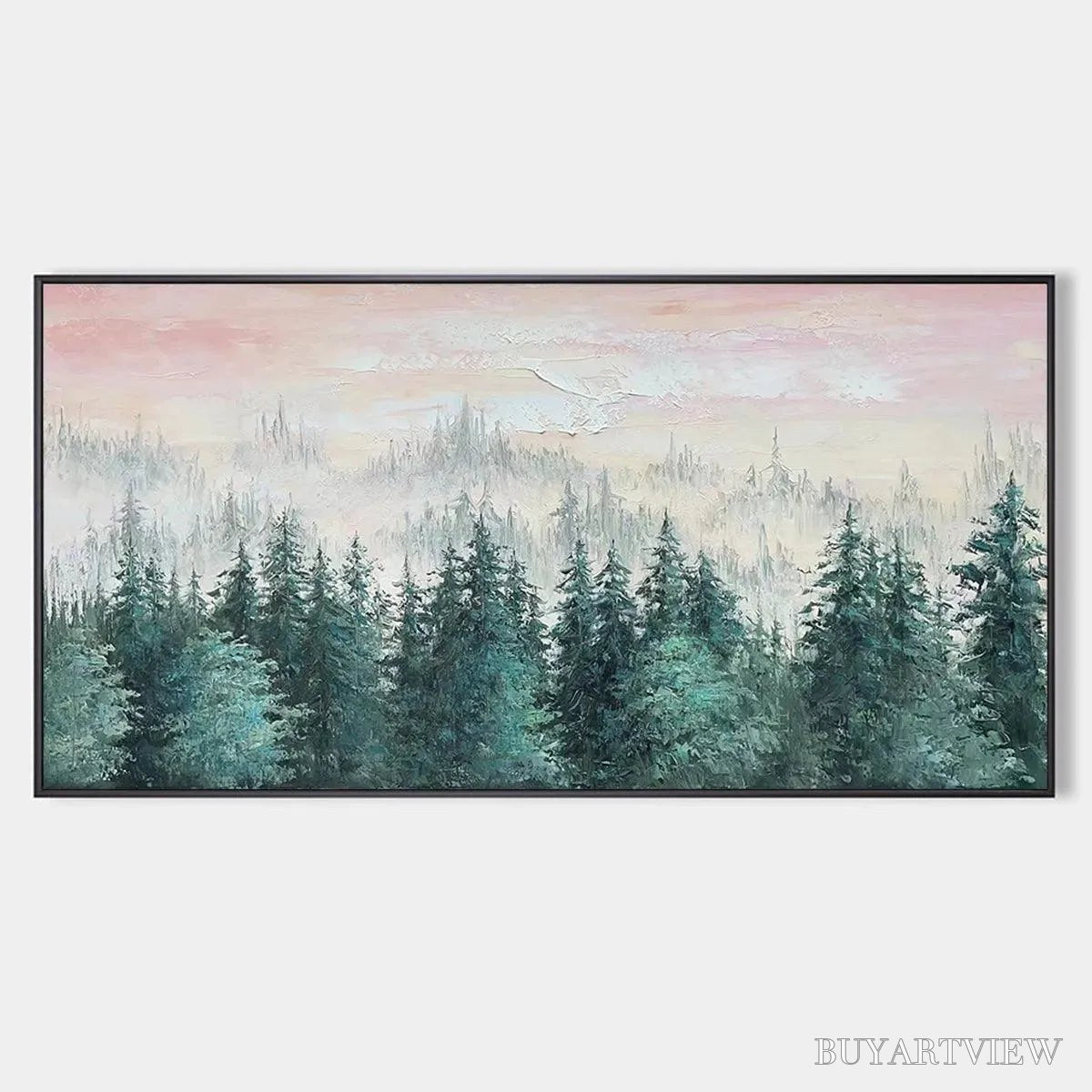 ARTOVITAS Misty Pines – Panoramic Forest Landscape Painting, Misty Trees, Green - image 1