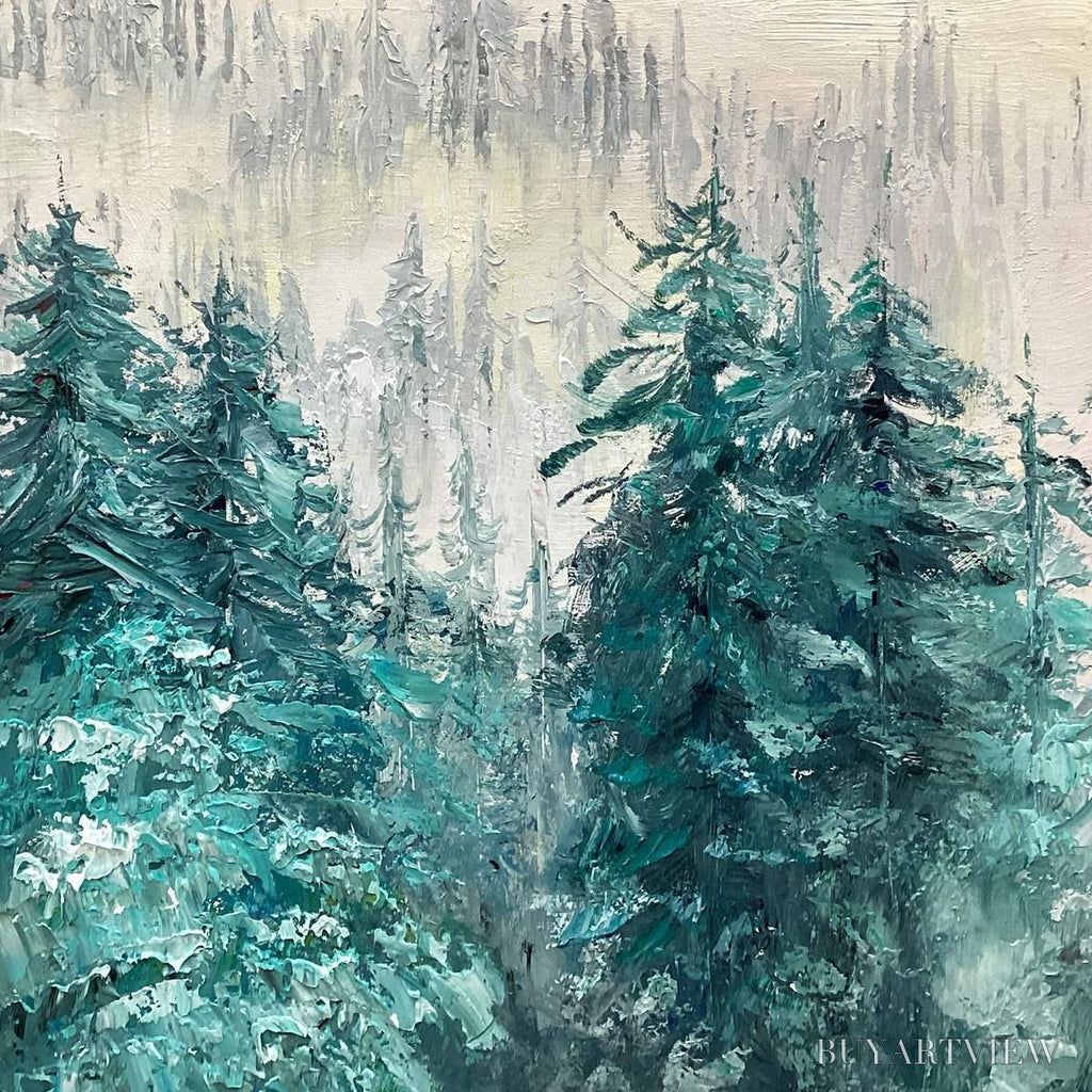 ARTOVITAS Misty Pines – Panoramic Forest Landscape Painting, Misty Trees, Green - image 5