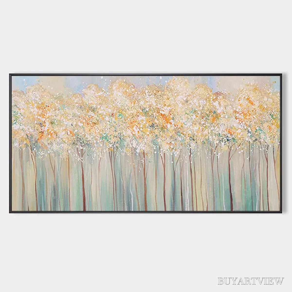 ARTOVITAS Aspen Glow – Panoramic Abstract Forest Landscape Oil Painting - image 1