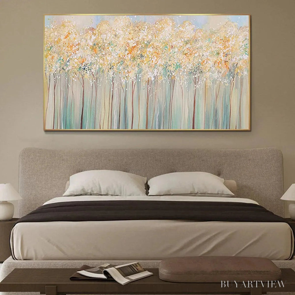 ARTOVITAS Aspen Glow – Panoramic Abstract Forest Landscape Oil Painting - image 2