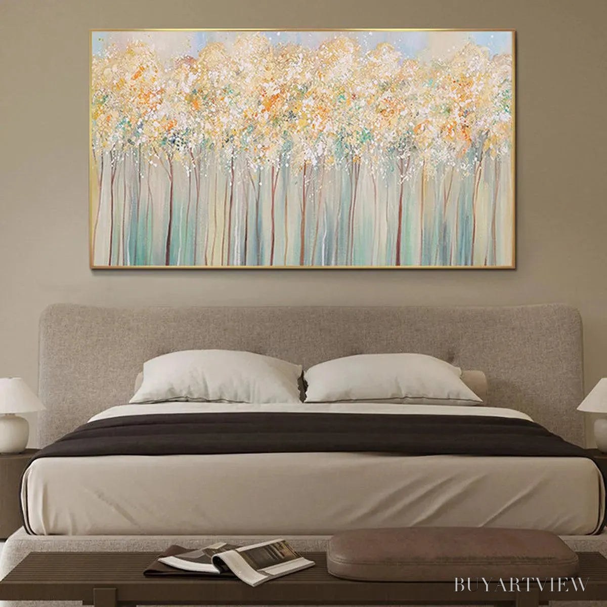 ARTOVITAS Aspen Glow – Panoramic Abstract Forest Landscape Oil Painting - image 2