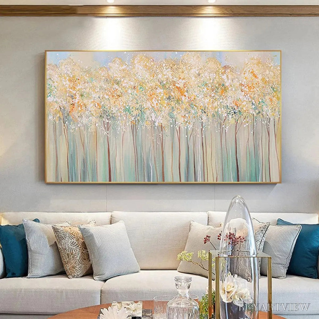 ARTOVITAS Aspen Glow – Panoramic Abstract Forest Landscape Oil Painting - image 4