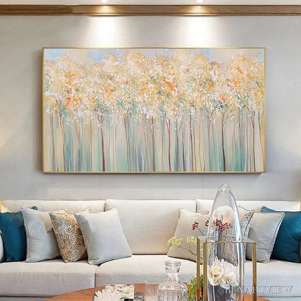 ARTOVITAS Aspen Glow – Panoramic Abstract Forest Landscape Oil Painting - image 4