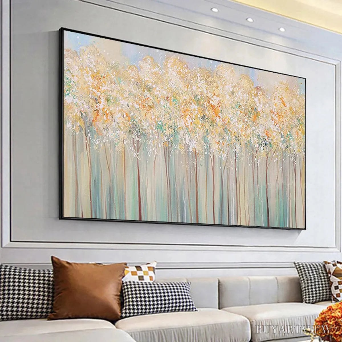 ARTOVITAS Aspen Glow – Panoramic Abstract Forest Landscape Oil Painting - image 5
