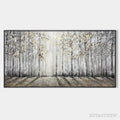 ARTOVITAS Golden Birchwood – Panoramic Birch Forest Landscape Oil Painting with Gold Accents - image 1