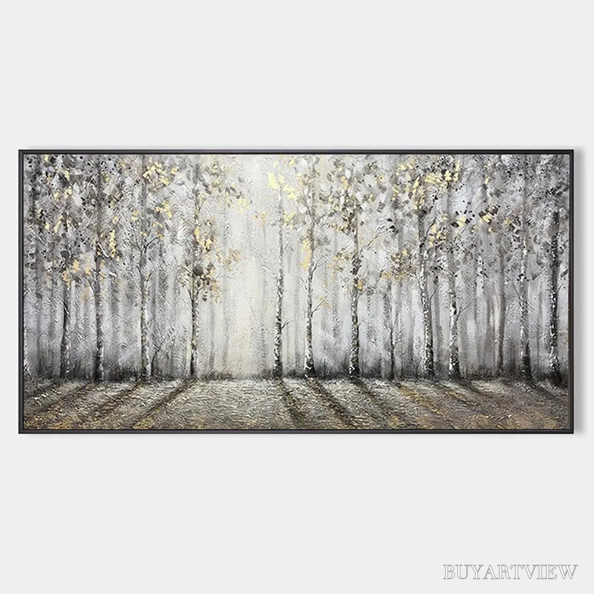 ARTOVITAS Golden Birchwood – Panoramic Birch Forest Landscape Oil Painting with Gold Accents - image 1