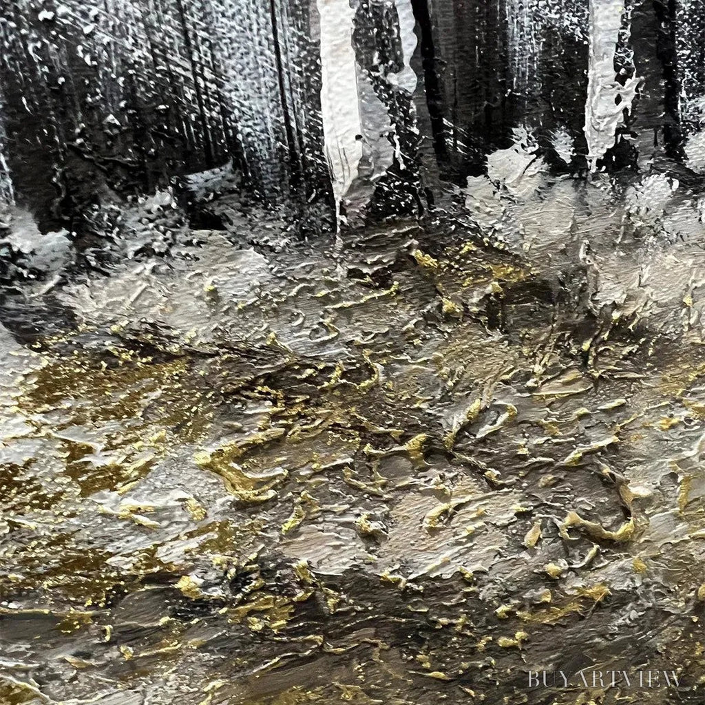 ARTOVITAS Golden Birchwood – Panoramic Birch Forest Landscape Oil Painting with Gold Accents - image 3