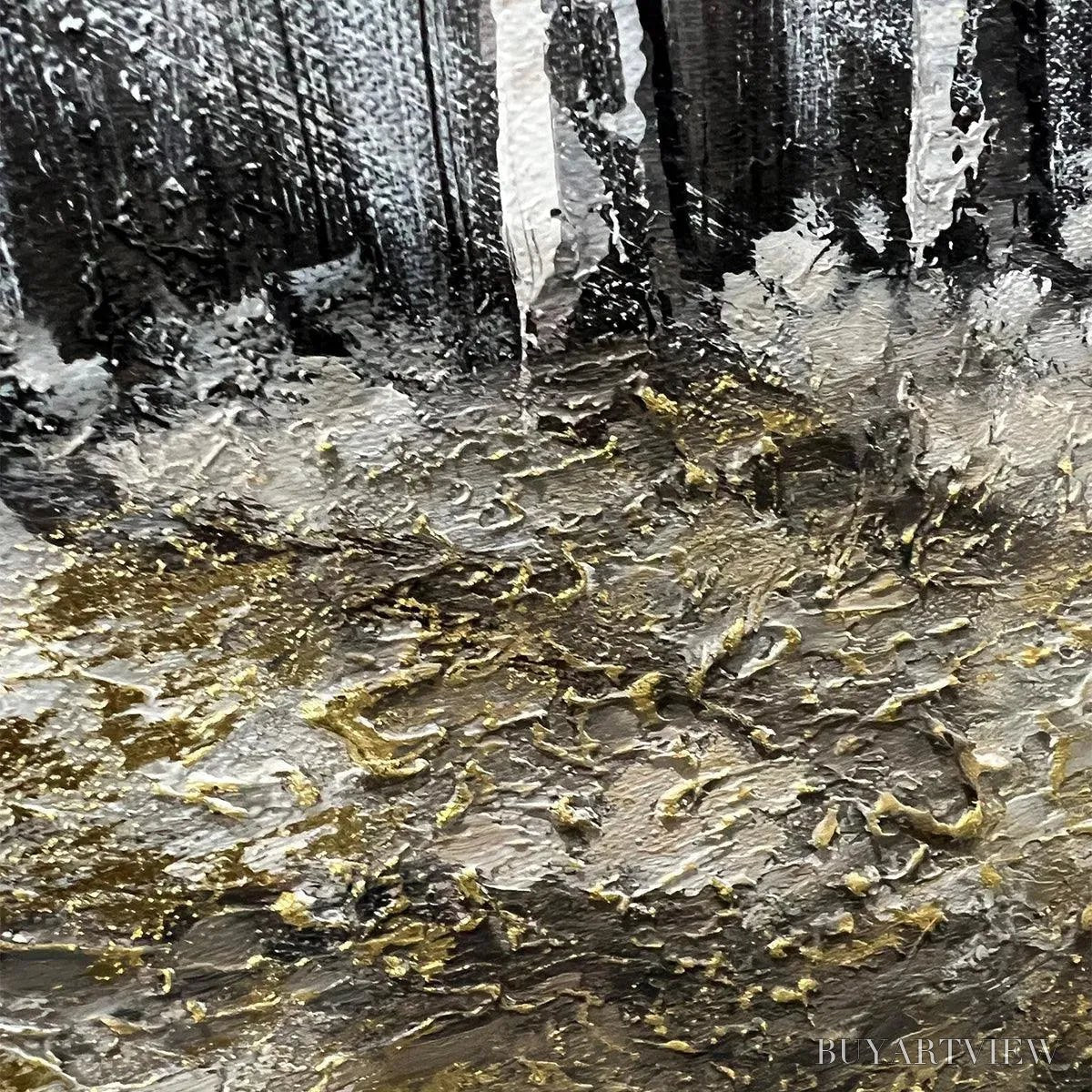 ARTOVITAS Golden Birchwood – Panoramic Birch Forest Landscape Oil Painting with Gold Accents - image 3