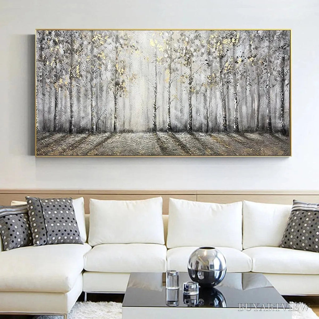 ARTOVITAS Golden Birchwood – Panoramic Birch Forest Landscape Oil Painting with Gold Accents - image 6