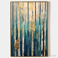 ARTOVITAS Azure Forest – Vertical Abstract Forest Oil Painting with Gold Leaf - image 1