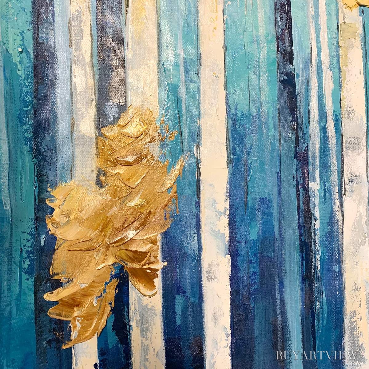 ARTOVITAS Azure Forest – Vertical Abstract Forest Oil Painting with Gold Leaf - image 6