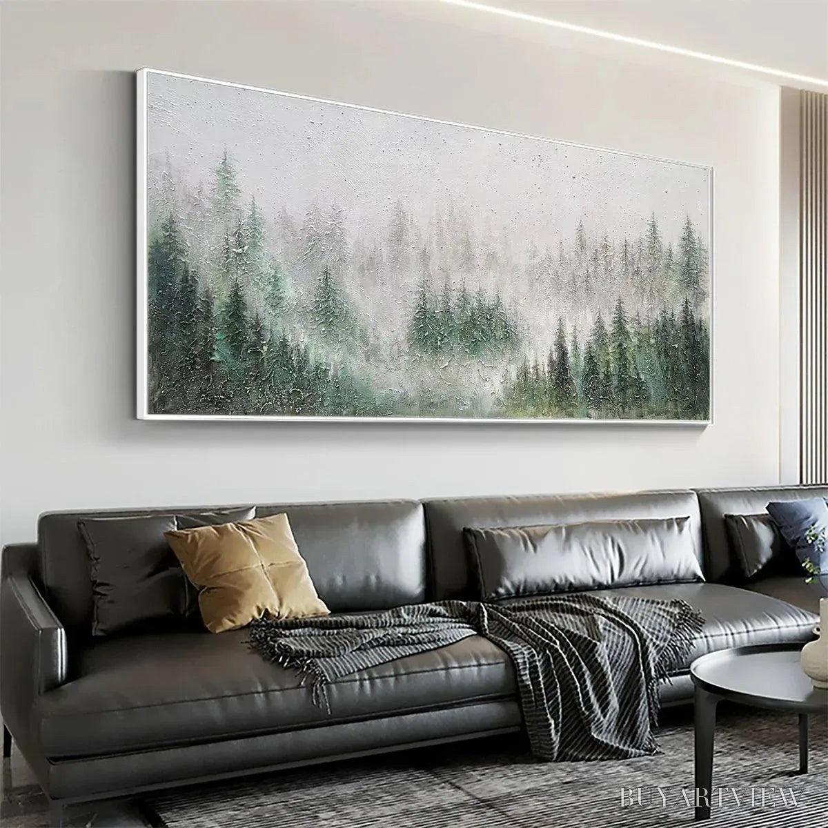 ARTOVITAS Emerald Mist – Panoramic Misty Forest Landscape Oil Painting - image 2