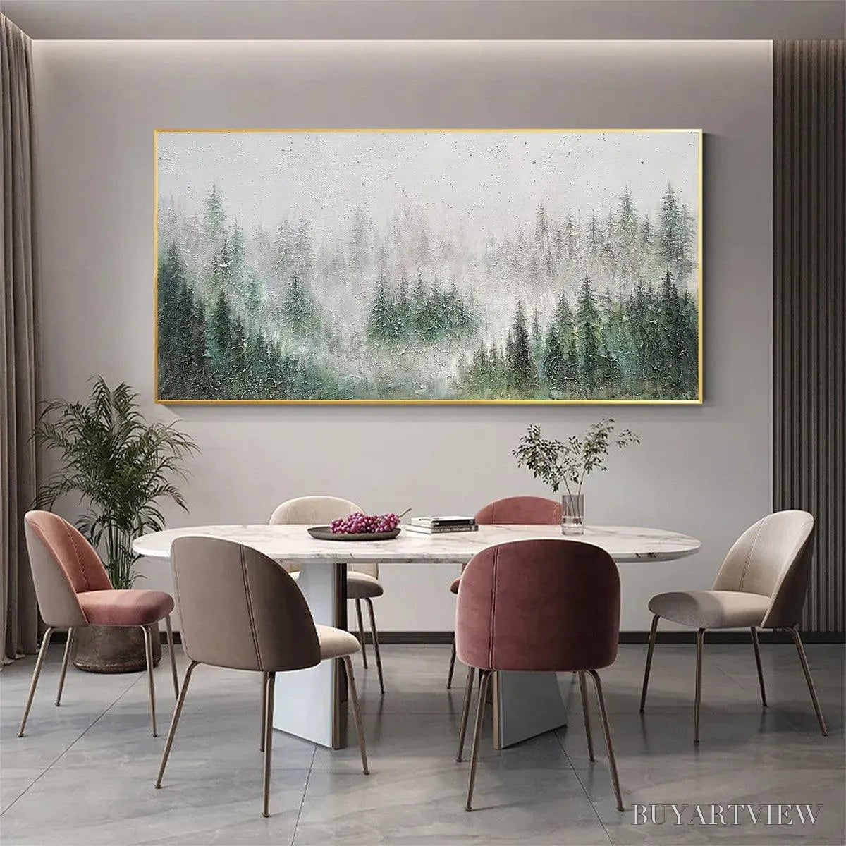 ARTOVITAS Emerald Mist – Panoramic Misty Forest Landscape Oil Painting - image 4
