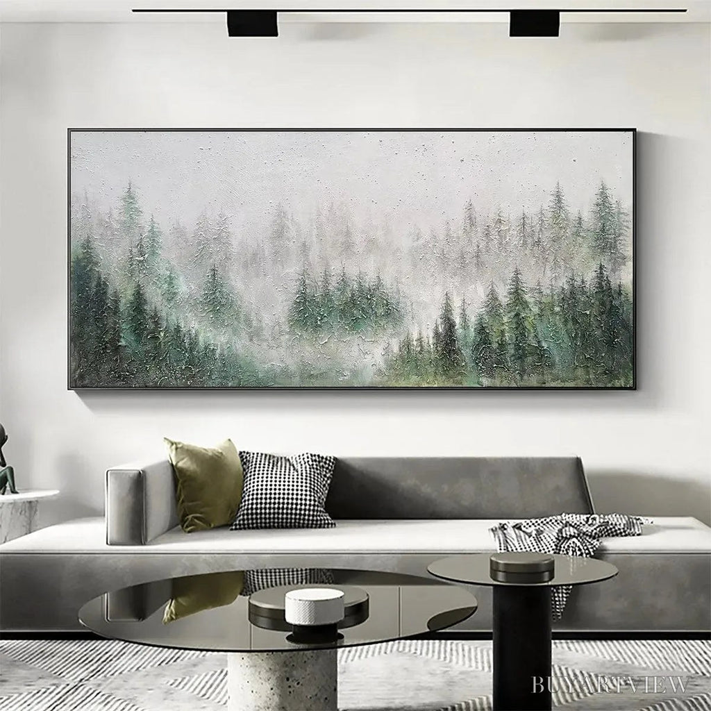 ARTOVITAS Emerald Mist – Panoramic Misty Forest Landscape Oil Painting - image 5