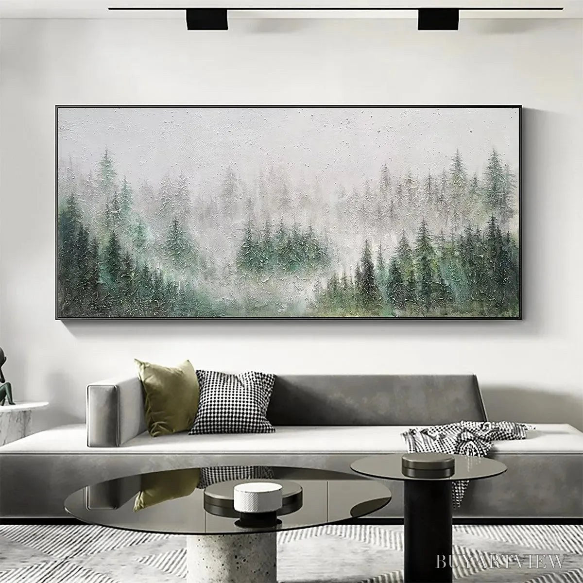 ARTOVITAS Emerald Mist – Panoramic Misty Forest Landscape Oil Painting - image 5
