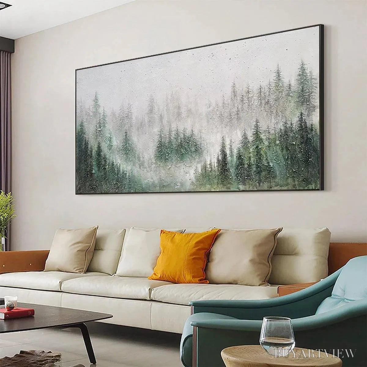 ARTOVITAS Emerald Mist – Panoramic Misty Forest Landscape Oil Painting - image 6