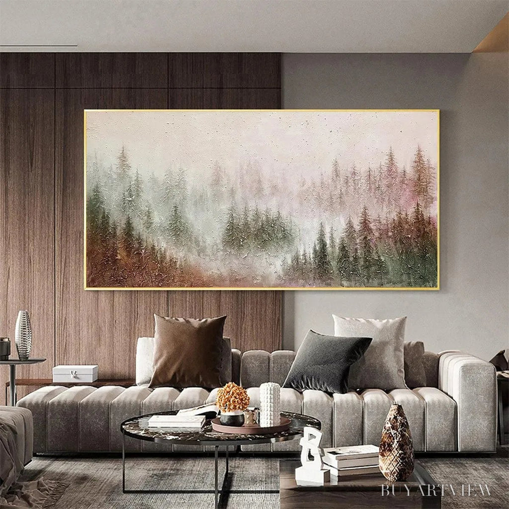 ARTOVITAS Misty Pines – Panoramic Misty Forest Landscape Oil Painting - image 4