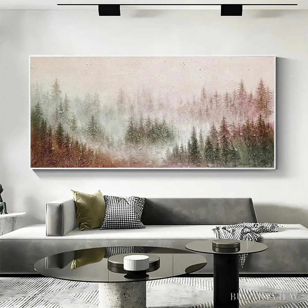 ARTOVITAS Misty Pines – Panoramic Misty Forest Landscape Oil Painting - image 5