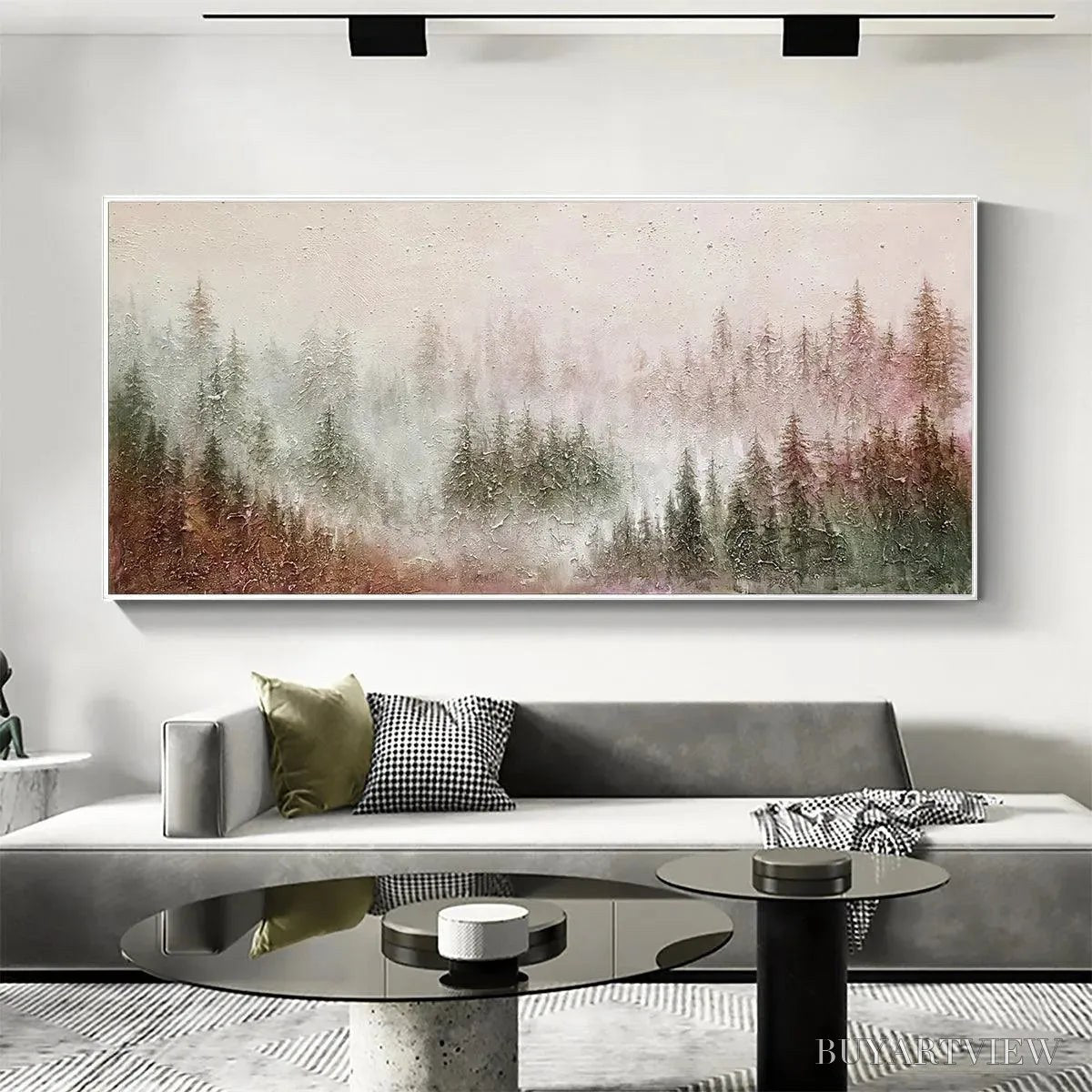 ARTOVITAS Misty Pines – Panoramic Misty Forest Landscape Oil Painting - image 5